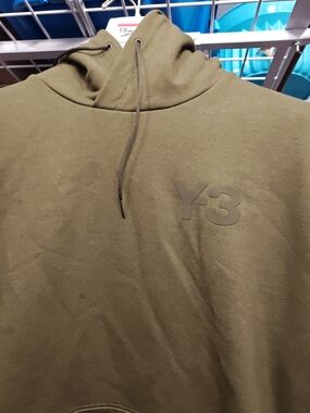 Y-3 Olive Green Pullover Hoodie with Subtle Logo